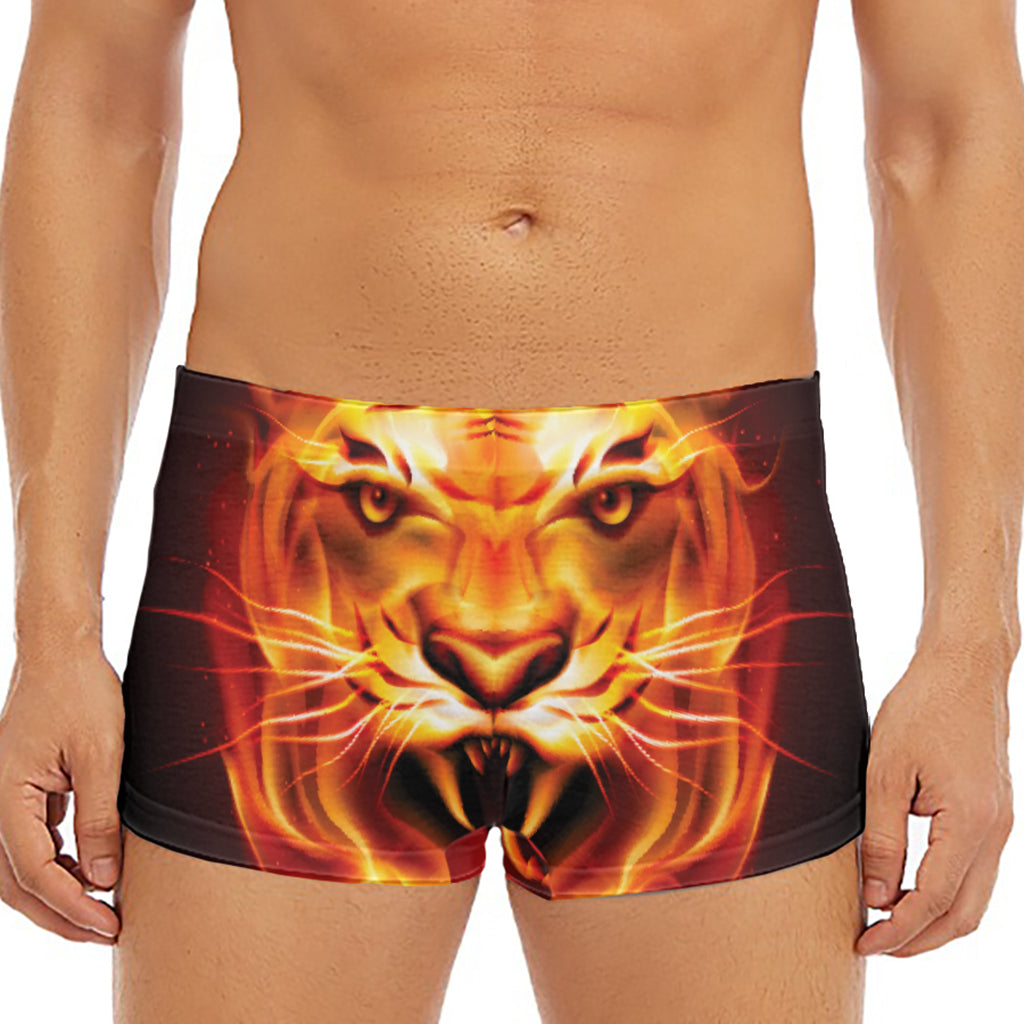 Flame Tiger Print Men's Short Boxer Briefs