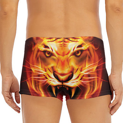 Flame Tiger Print Men's Short Boxer Briefs
