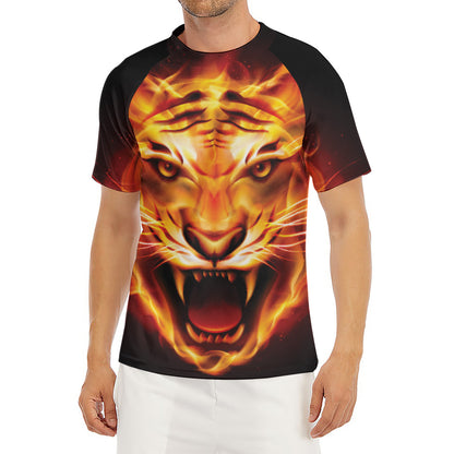 Flame Tiger Print Men's Short Sleeve Rash Guard