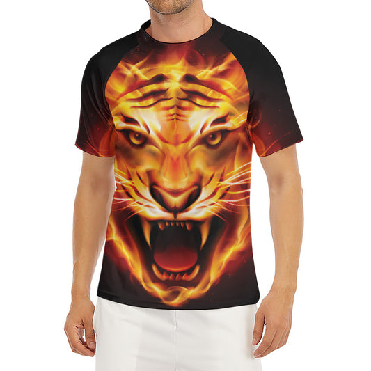 Flame Tiger Print Men's Short Sleeve Rash Guard