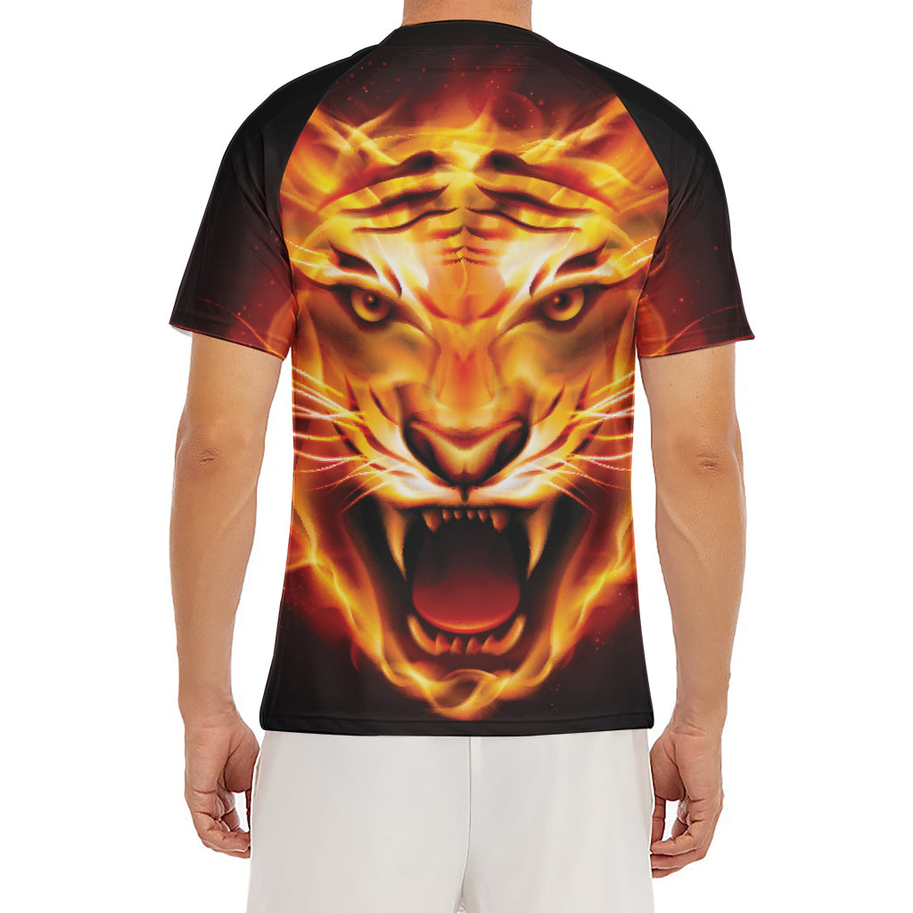 Flame Tiger Print Men's Short Sleeve Rash Guard