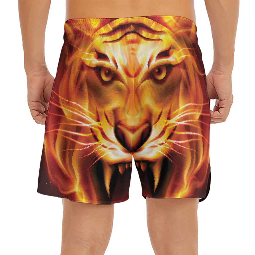 Flame Tiger Print Men's Split Running Shorts