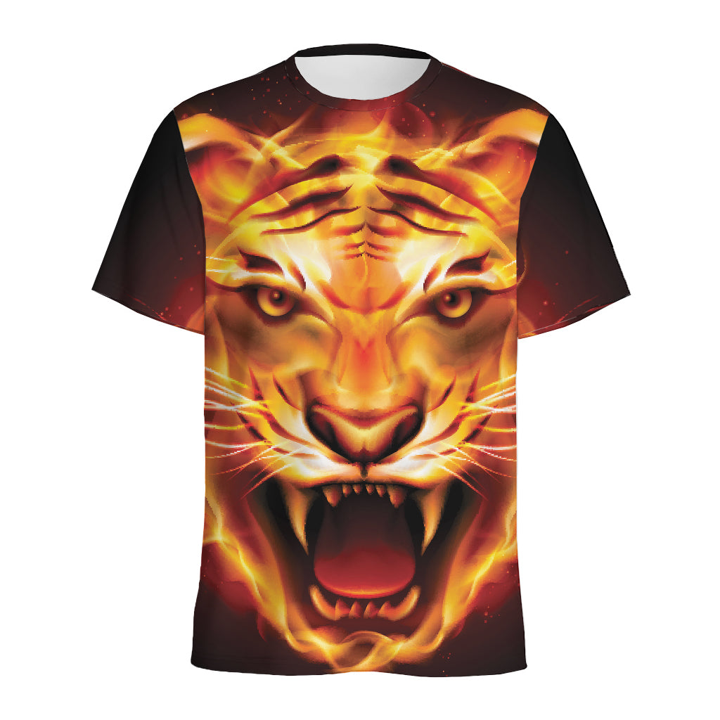 Flame Tiger Print Men's Sports T-Shirt
