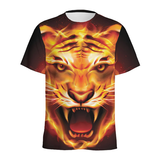 Flame Tiger Print Men's Sports T-Shirt