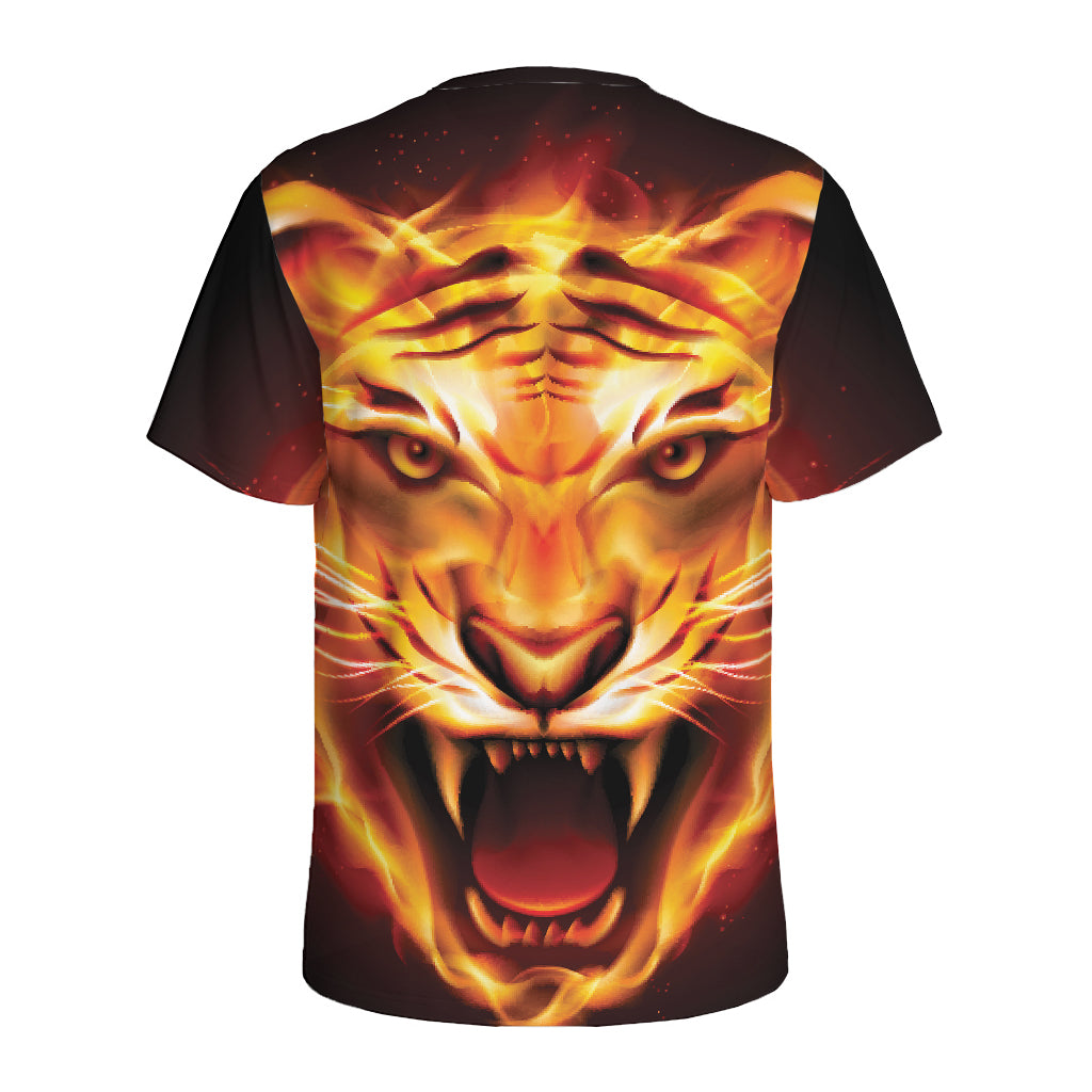 Flame Tiger Print Men's Sports T-Shirt