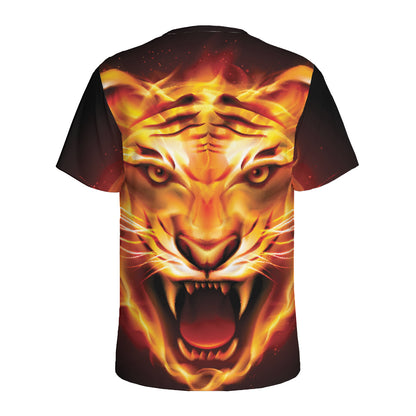Flame Tiger Print Men's Sports T-Shirt