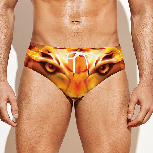 Flame Tiger Print Men's Swim Briefs