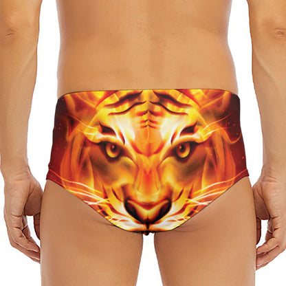 Flame Tiger Print Men's Triangle Swim Briefs