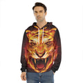 Flame Tiger Print Men's Velvet Pullover Hoodie