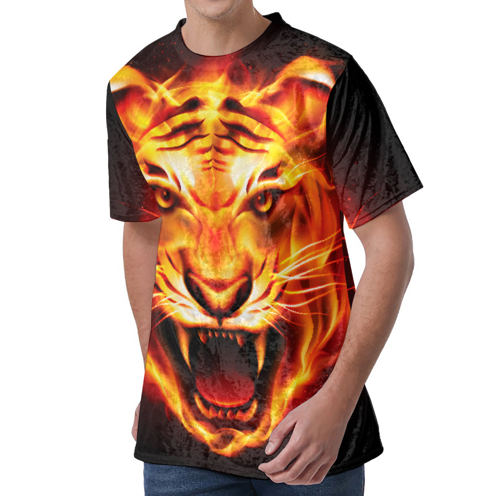 Flame Tiger Print Men's Velvet T-Shirt