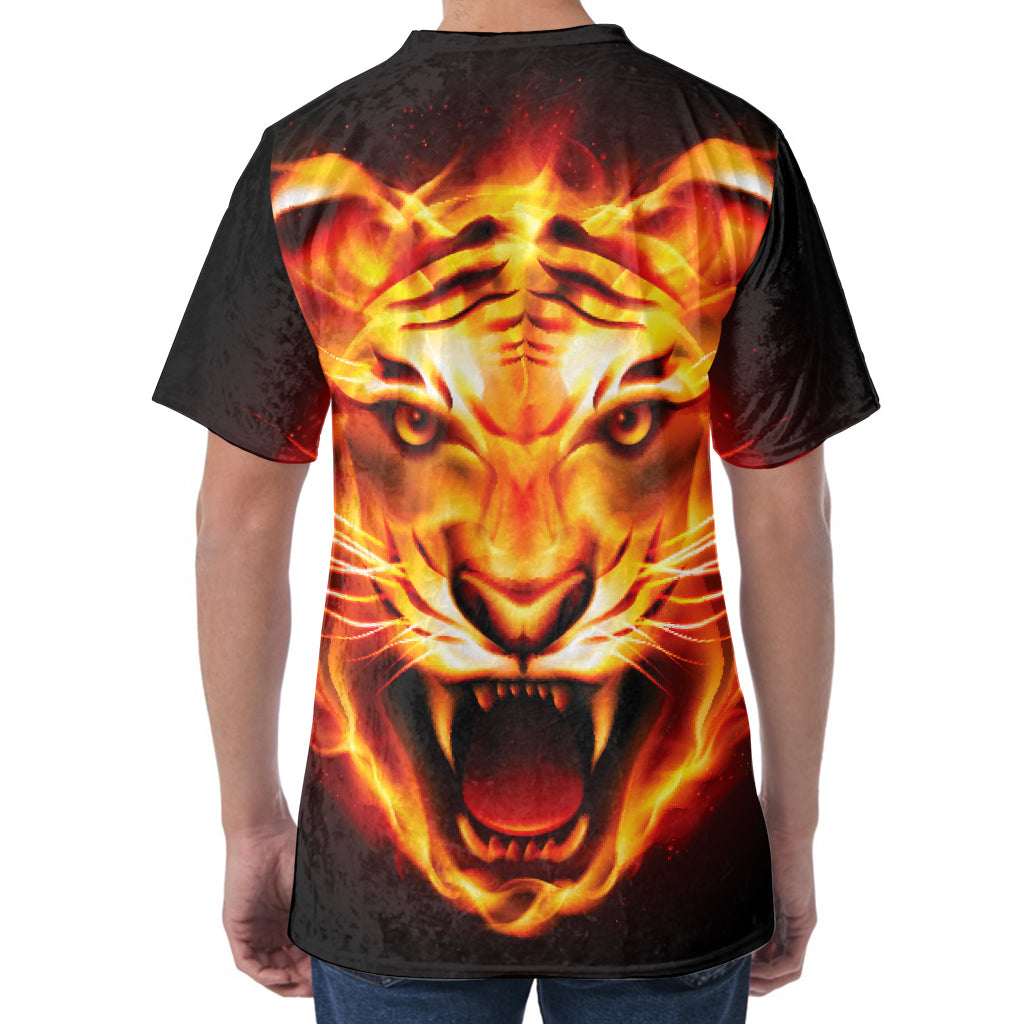 Flame Tiger Print Men's Velvet T-Shirt