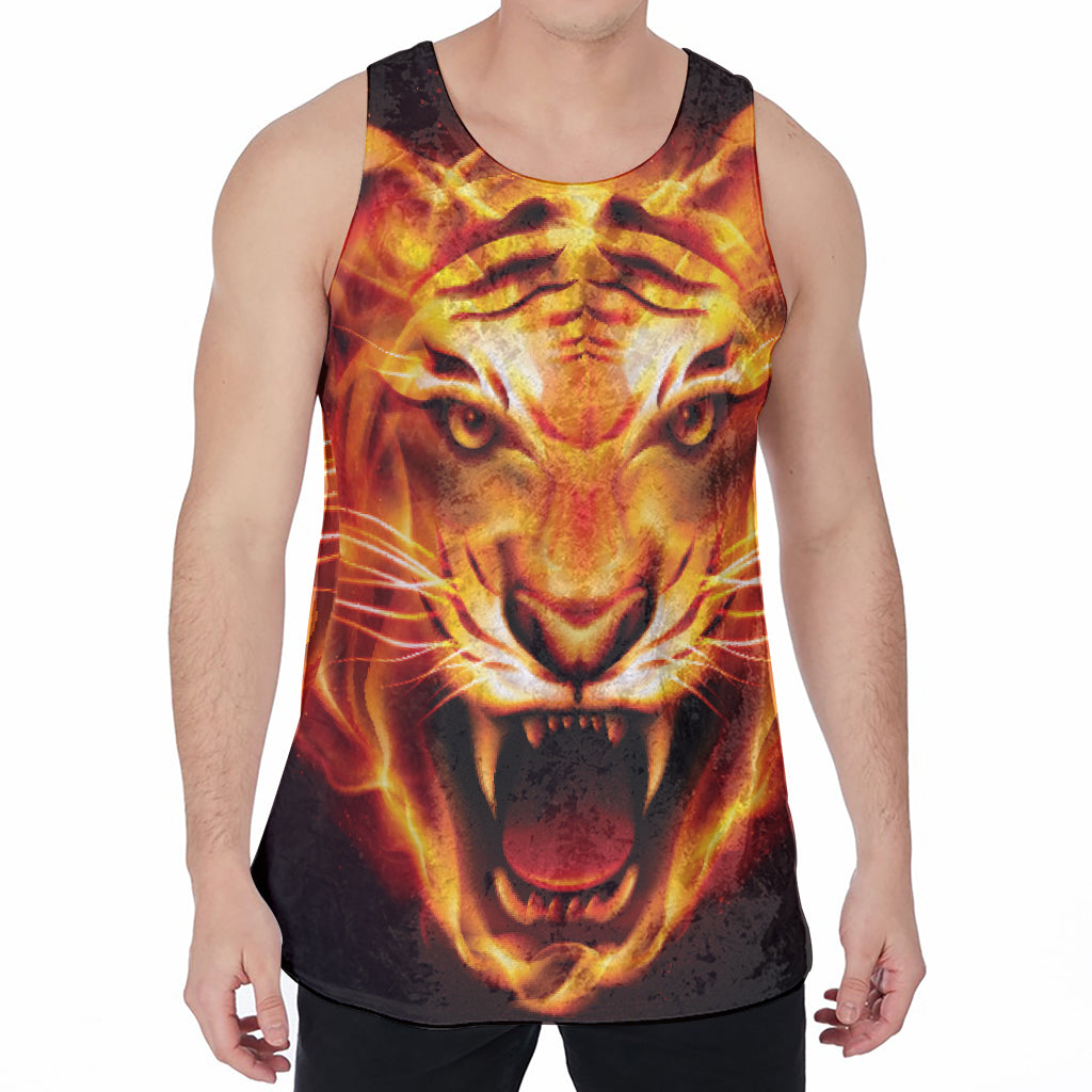 Flame Tiger Print Men's Velvet Tank Top