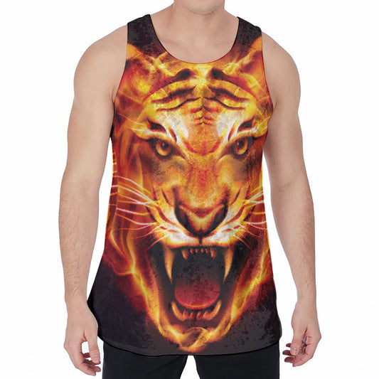 Flame Tiger Print Men's Velvet Tank Top