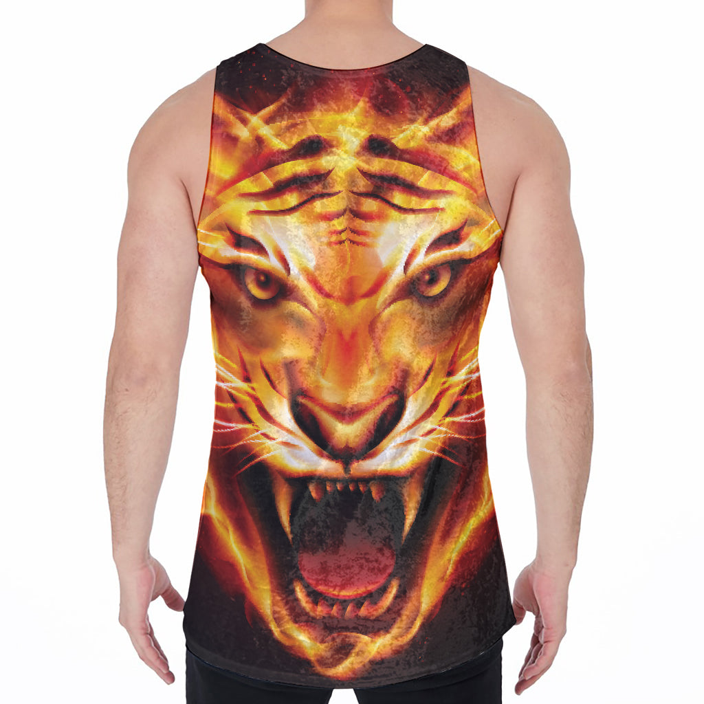 Flame Tiger Print Men's Velvet Tank Top
