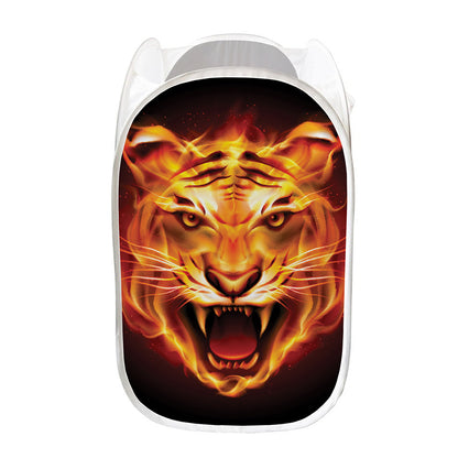 Flame Tiger Print Mesh Laundry Hamper