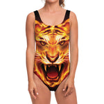 Flame Tiger Print One Piece Swimsuit