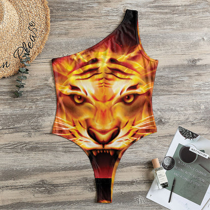 Flame Tiger Print One Shoulder Bodysuit