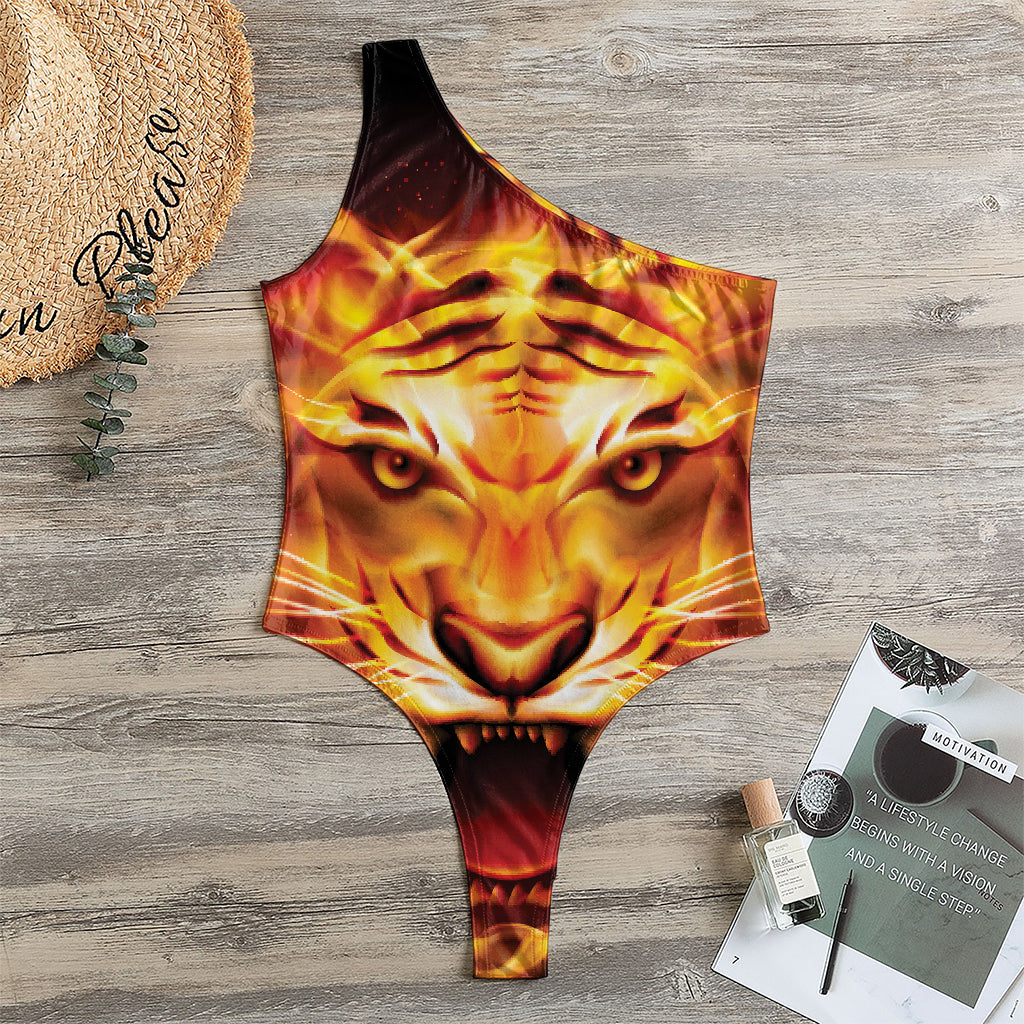 Flame Tiger Print One Shoulder Bodysuit