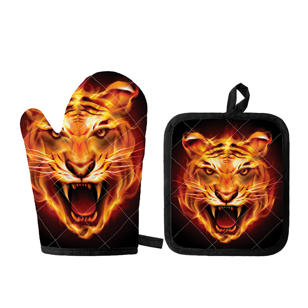 Flame Tiger Print Oven Mitt And Pot Holder Set