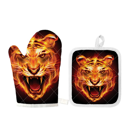 Flame Tiger Print Oven Mitt And Pot Holder Set