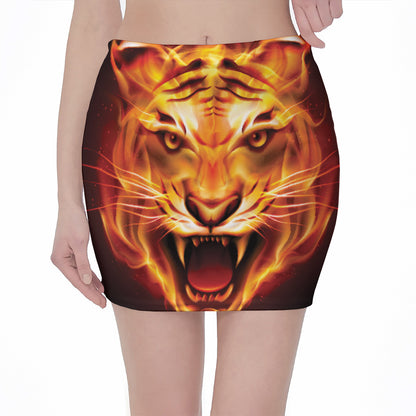 Flame Tiger Print Pencil Mini Skirt
