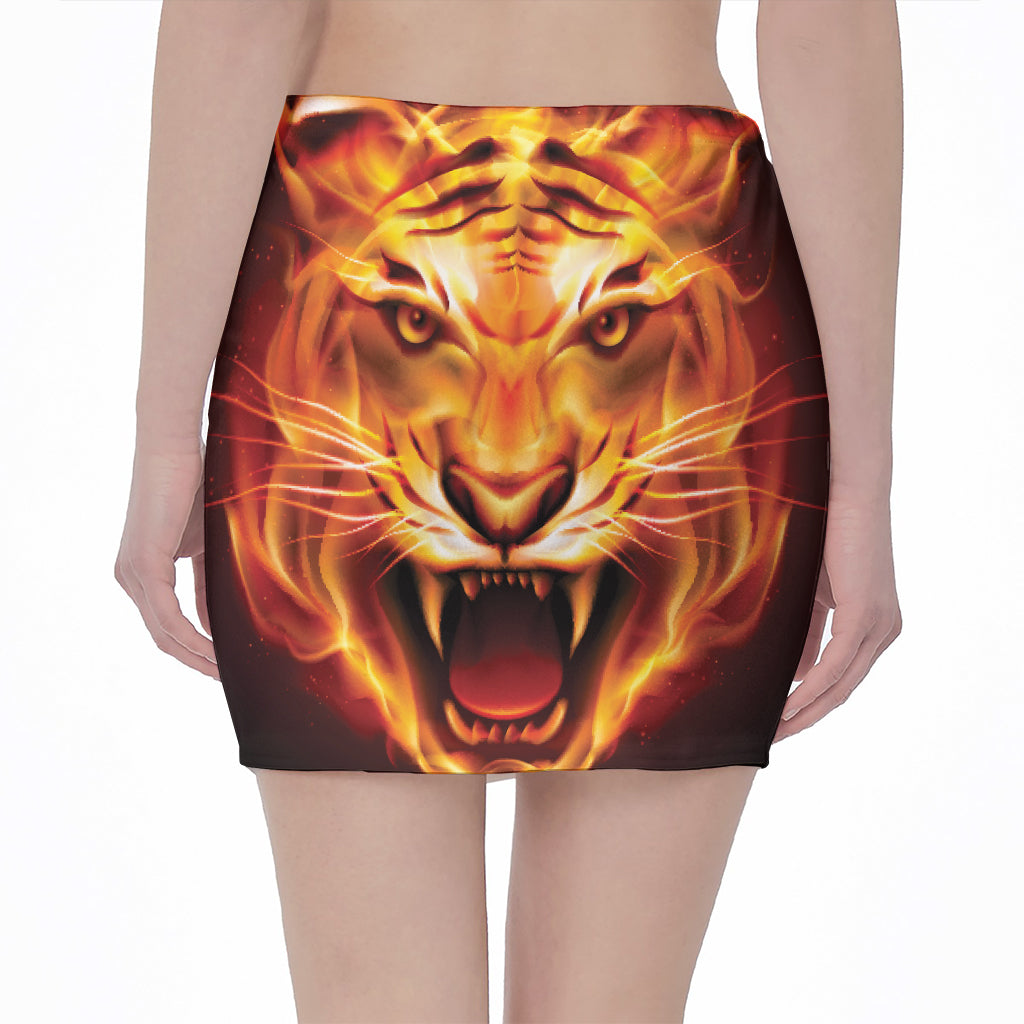 Flame Tiger Print Pencil Mini Skirt