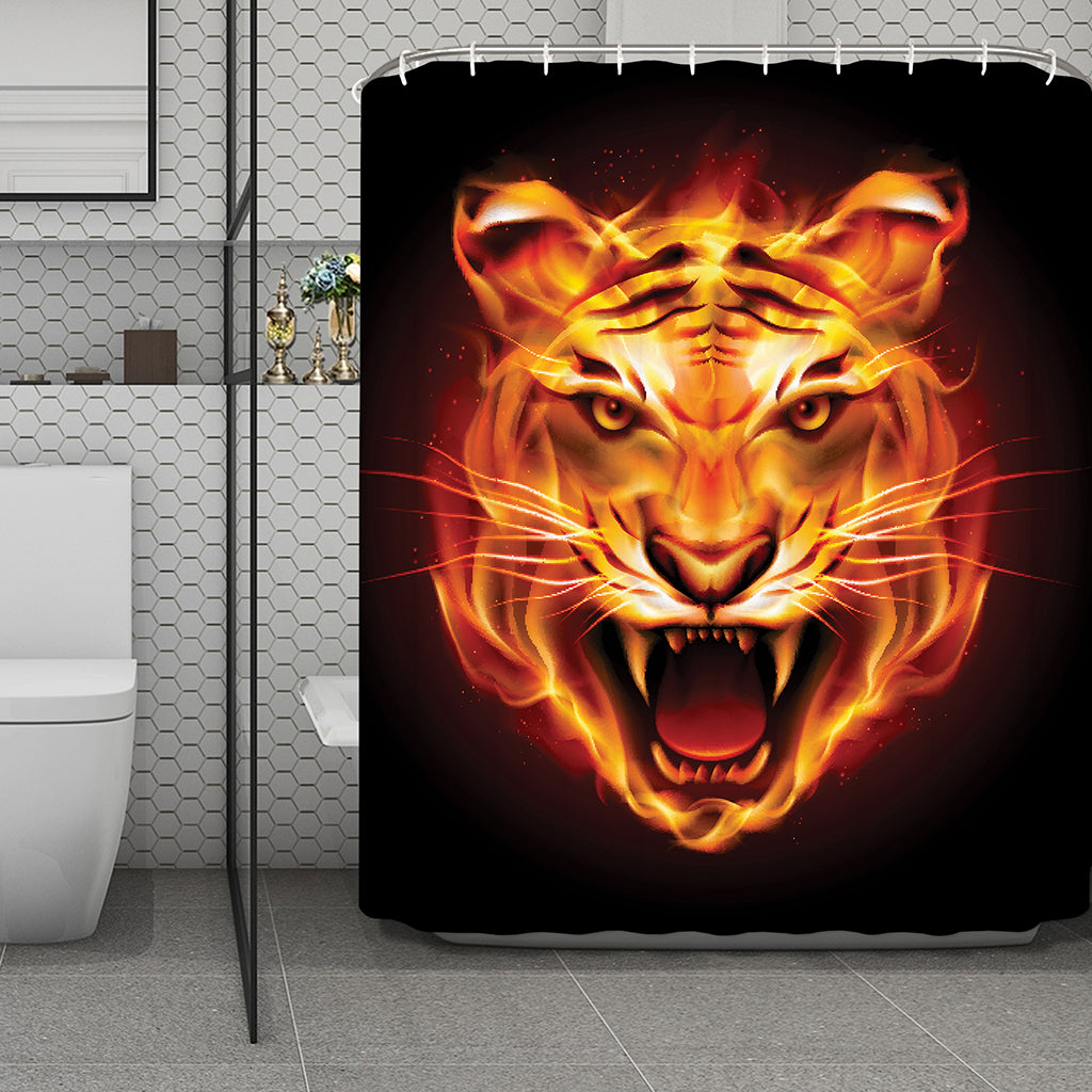Flame Tiger Print Polyester Shower Curtain