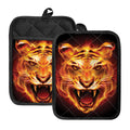 Flame Tiger Print Pot Holders With Pocket