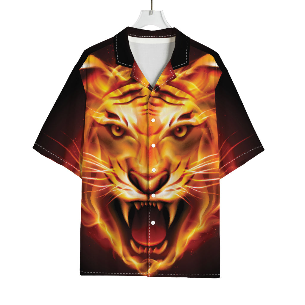 Flame Tiger Print Rayon Hawaiian Shirt
