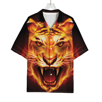 Flame Tiger Print Rayon Hawaiian Shirt
