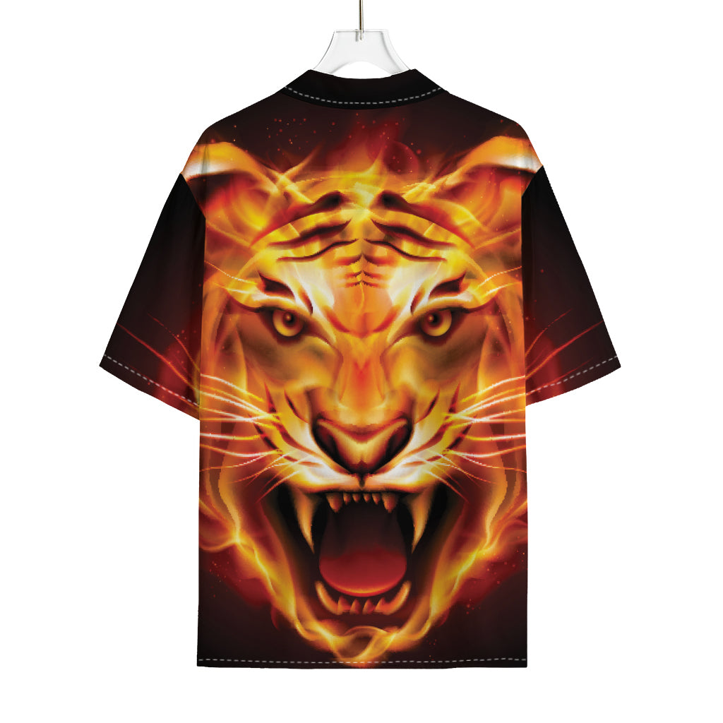 Flame Tiger Print Rayon Hawaiian Shirt