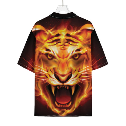 Flame Tiger Print Rayon Hawaiian Shirt