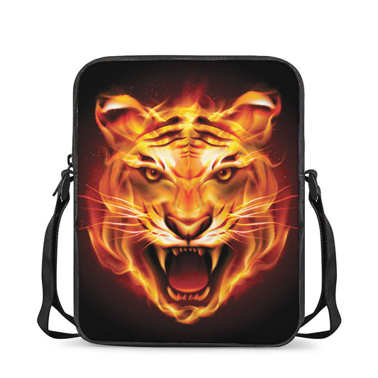 Flame Tiger Print Rectangular Crossbody Bag