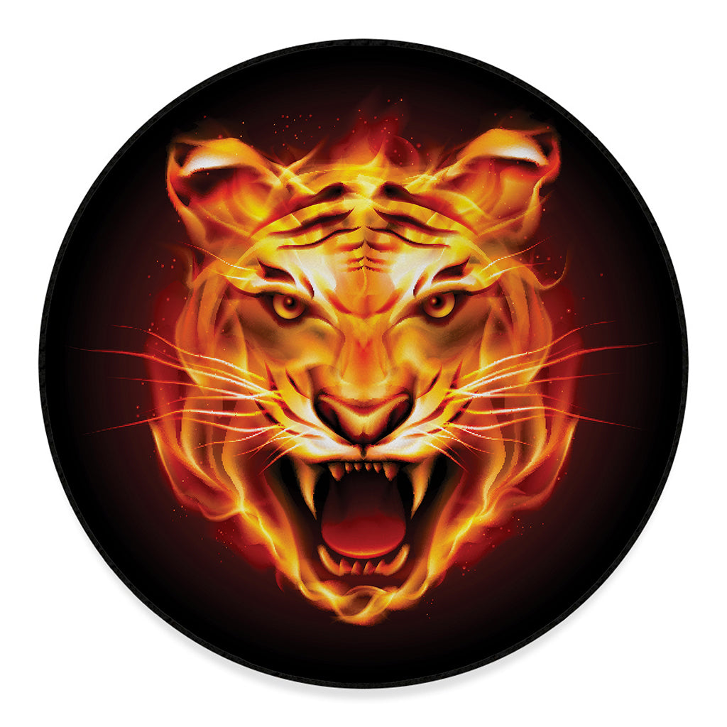 Flame Tiger Print Round Floor Mat