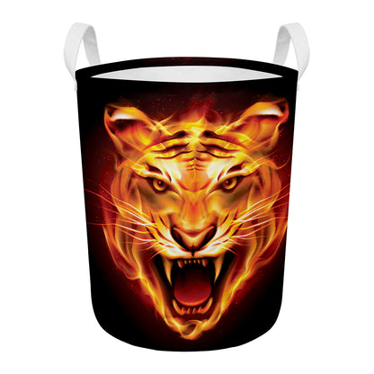 Flame Tiger Print Round Laundry Basket