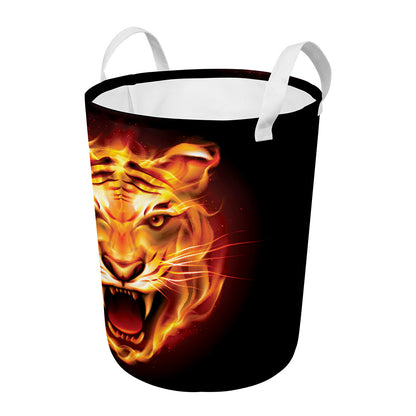 Flame Tiger Print Round Laundry Basket