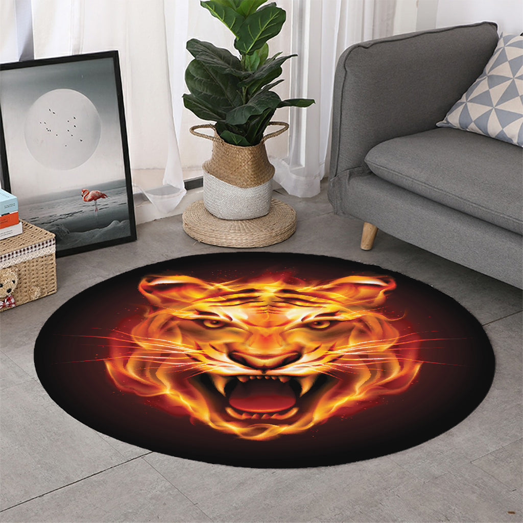 Flame Tiger Print Round Rug