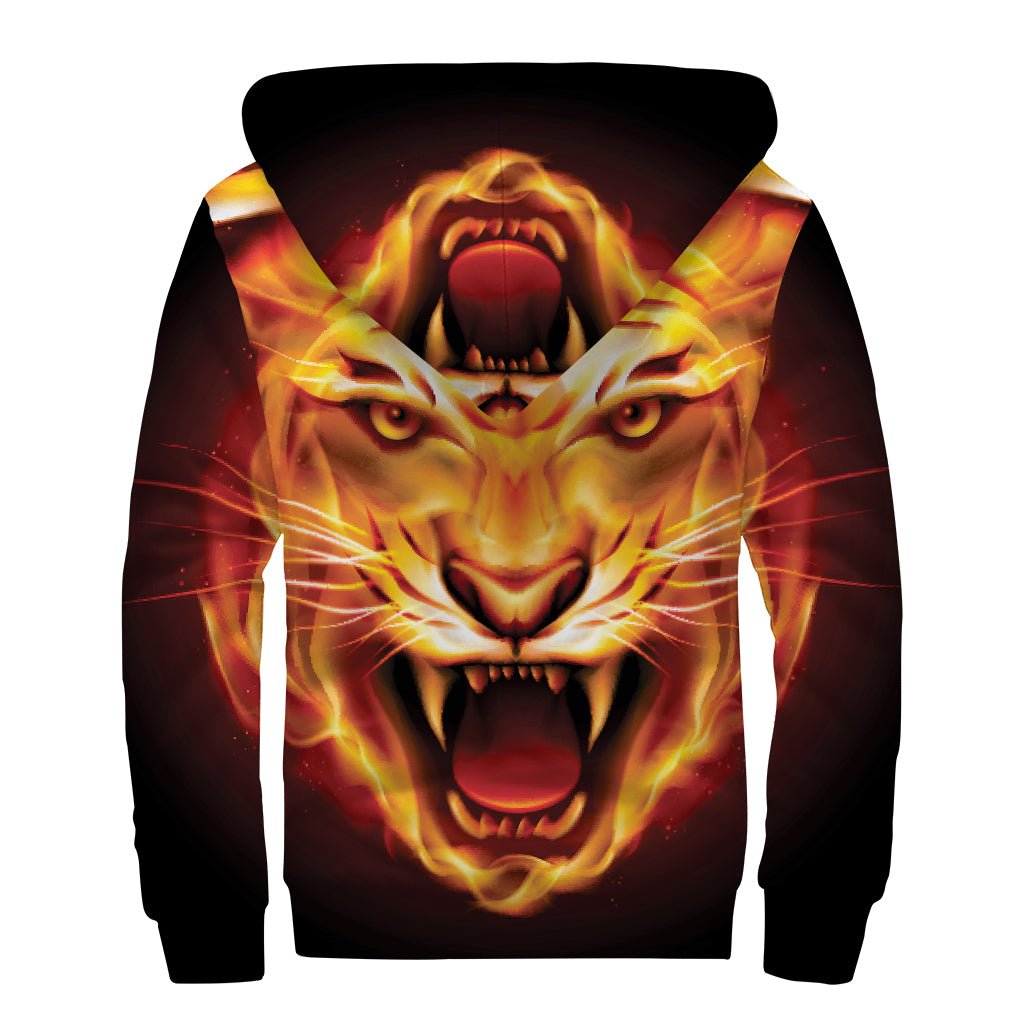 Flame Tiger Print Sherpa Lined Zip Up Hoodie