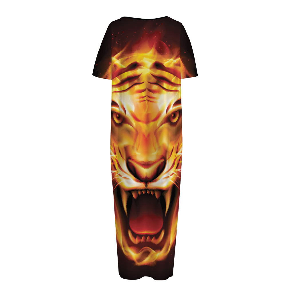 Flame Tiger Print Short Sleeve Long Nightdress