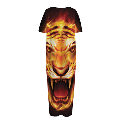 Flame Tiger Print Short Sleeve Long Nightdress