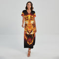 Flame Tiger Print Short Sleeve Maxi Dress