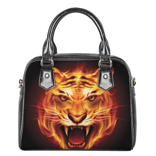 Flame Tiger Print Shoulder Handbag