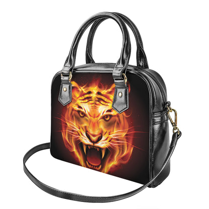 Flame Tiger Print Shoulder Handbag