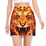 Flame Tiger Print Side Slit Mini Skirt