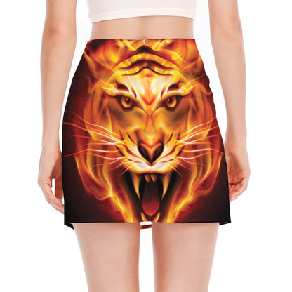 Flame Tiger Print Side Slit Mini Skirt