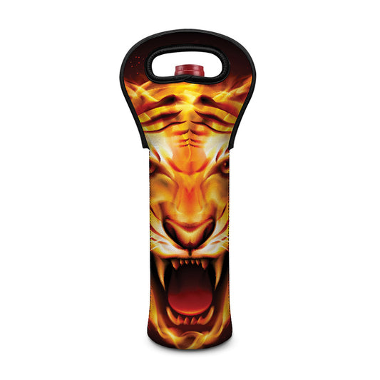 Flame Tiger Print Single Neoprene Wine Tote