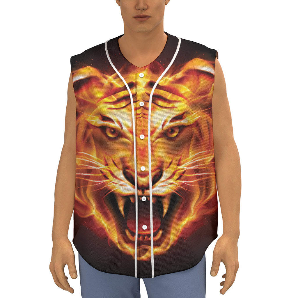 Flame Tiger Print Sleeveless Baseball Jersey