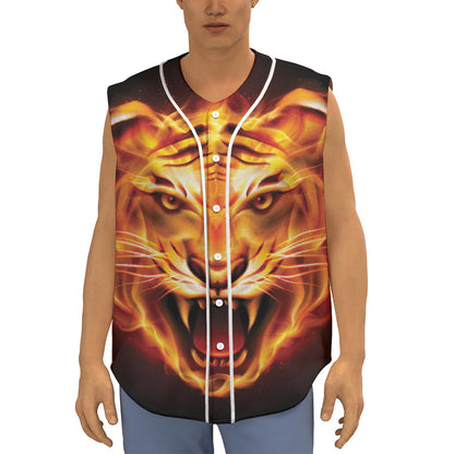 Flame Tiger Print Sleeveless Baseball Jersey