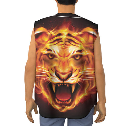 Flame Tiger Print Sleeveless Baseball Jersey