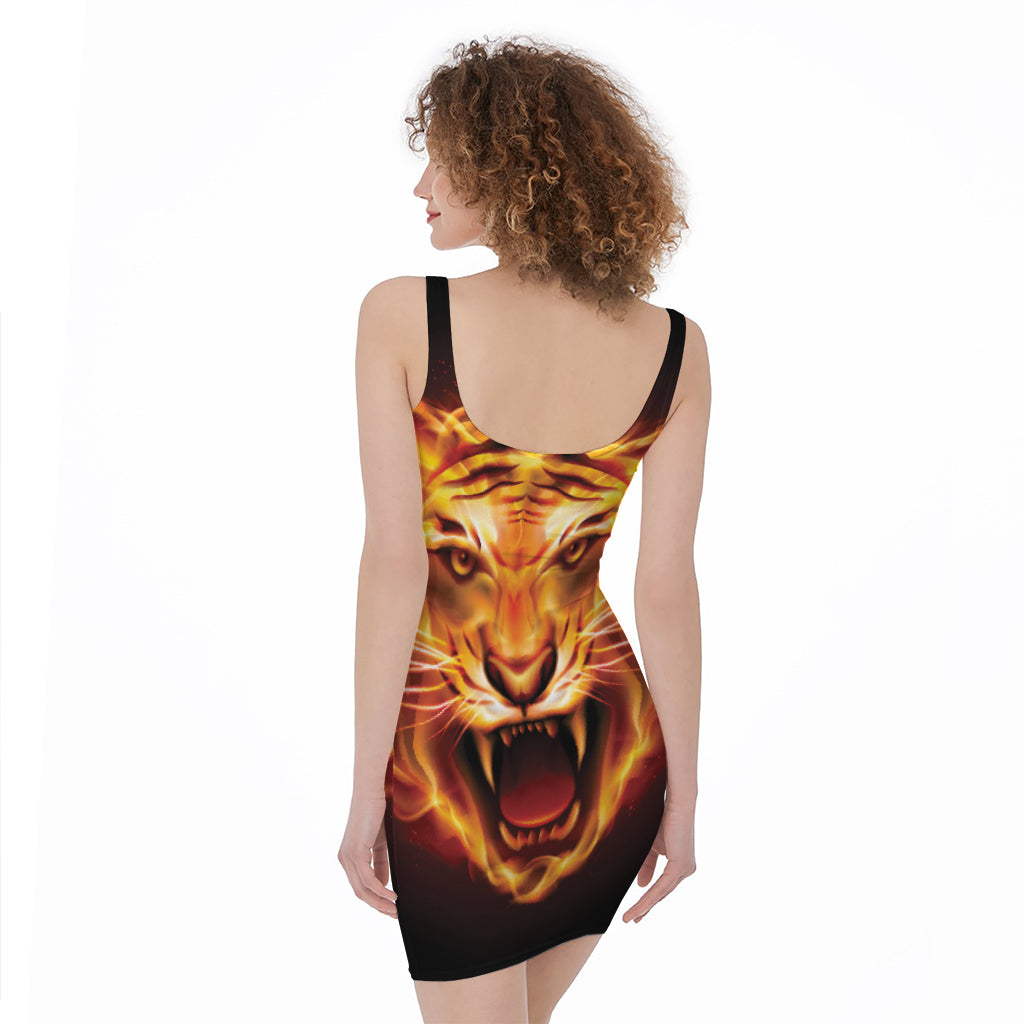 Flame Tiger Print Sleeveless Bodycon Dress